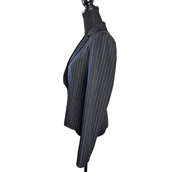 Tahari Womens Pinstripe One Button Blazer Size 6 Black & White Career Office - Picture 5 of 14